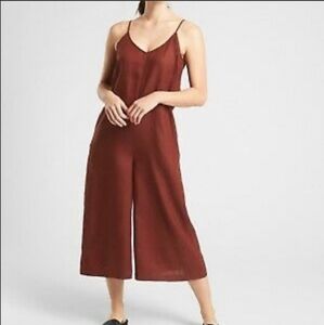 Athleta Linen Cropped Wide Leg Jumpsuit Women's Size 8